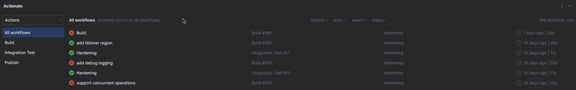 Viewing GitHub Actions logs inside JetBrains